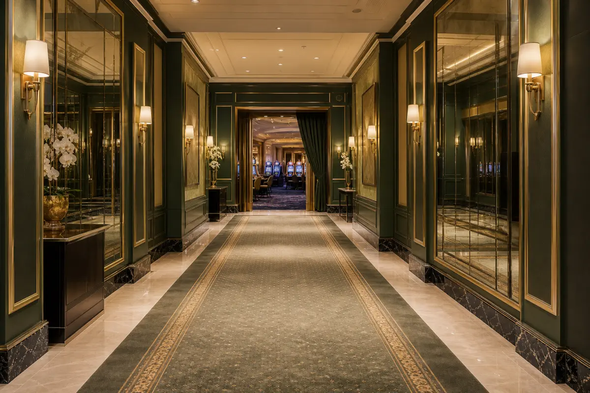 Korytarz hotelowy prowadzący do sali